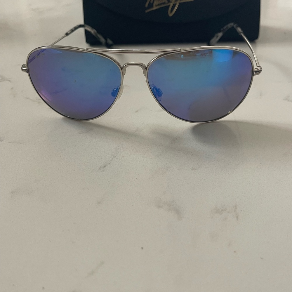 Maui Jim Silver and Blue Aviator Sunglasses